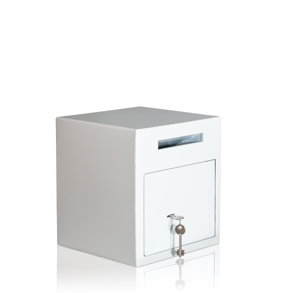 Cassetta di sicurezza per depositi con serratura a chiave | Bianco | Cassaforte per Boutique, Negozio di moda, Bar