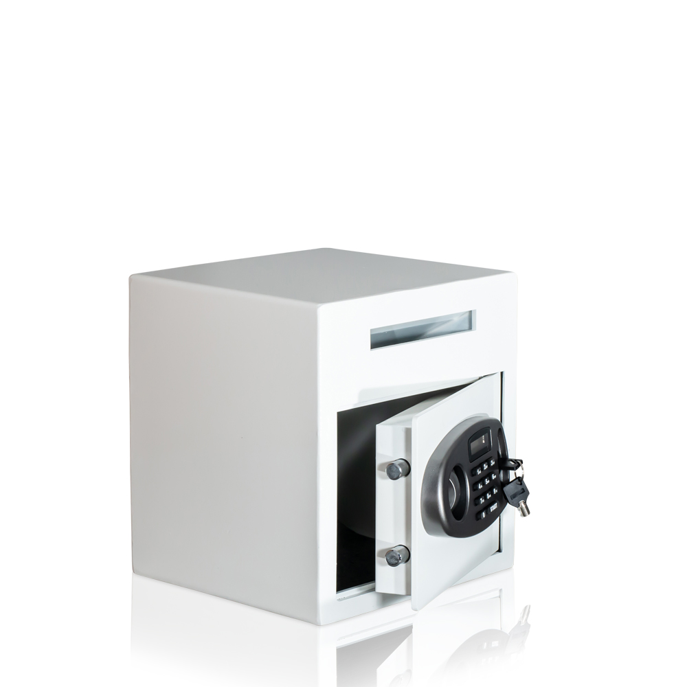 02-10112-Einwurftresor-shop-boutige-Deposittresor-weiss-Einwurfschlitz Einwurftresor-mit-Elektronik-Schloss-Weiß-Tresor-für-Fashionstore-oder-Restaurant