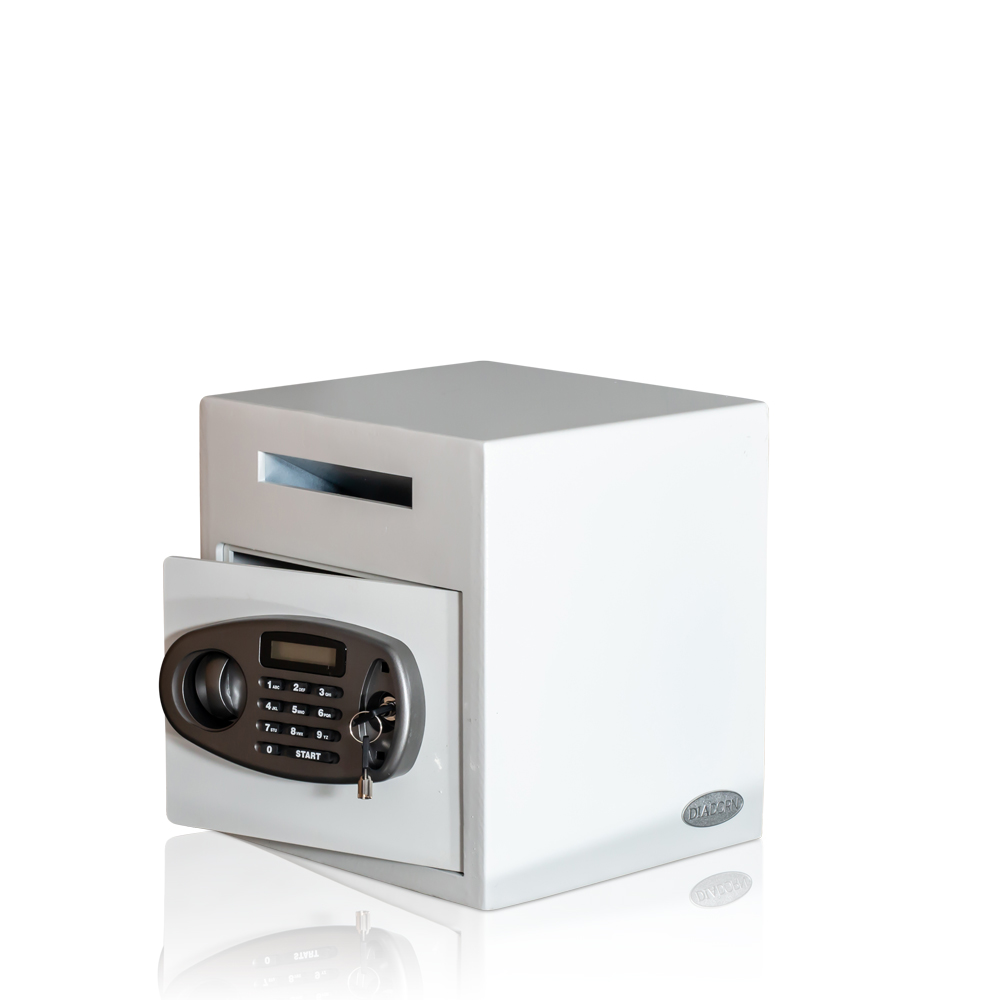 06-10112-Einwurftresor-shop-boutige-Deposittresor-weiss-Einwurfschlitz Coffre-fort de dépôt avec serrure électronique | Blanc | Coffre-fort pour magasin de mode ou restaurant
