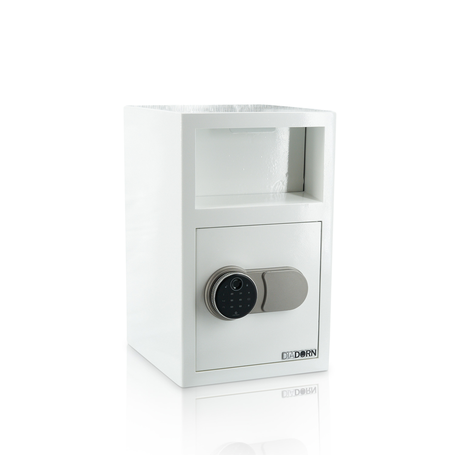 Einwurftresor mit Einwurfklappe mit Fingerprint Pin-Code Schloss | Hochglanz-Weiss Einwurftresor mit Einwurfklappe mit Fingerprint Pin-Code Schloss | Hochglanz-Weiss